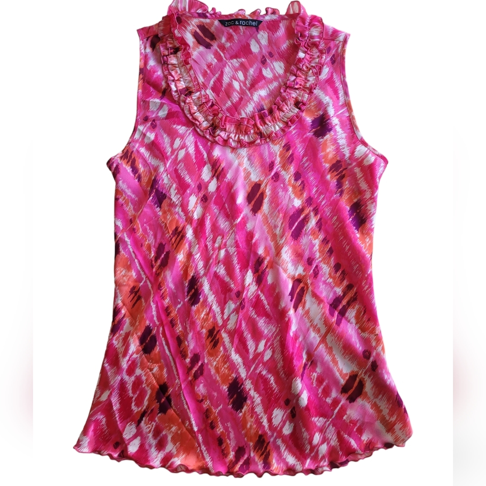 Zac & Rachel Pink Multi Abstract Sleeveless Blouse L